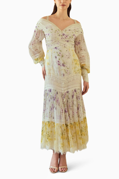 Cherry Blossom Off-Shoulder Long Dress