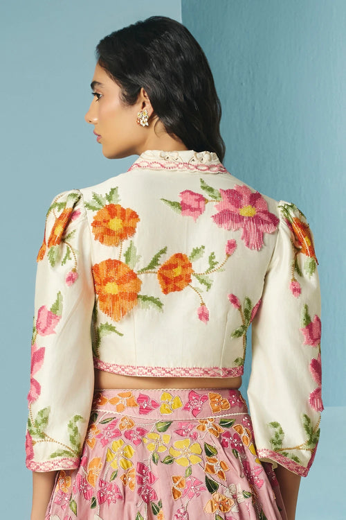 Ivory Beadwork Fringed Bolero Jacket