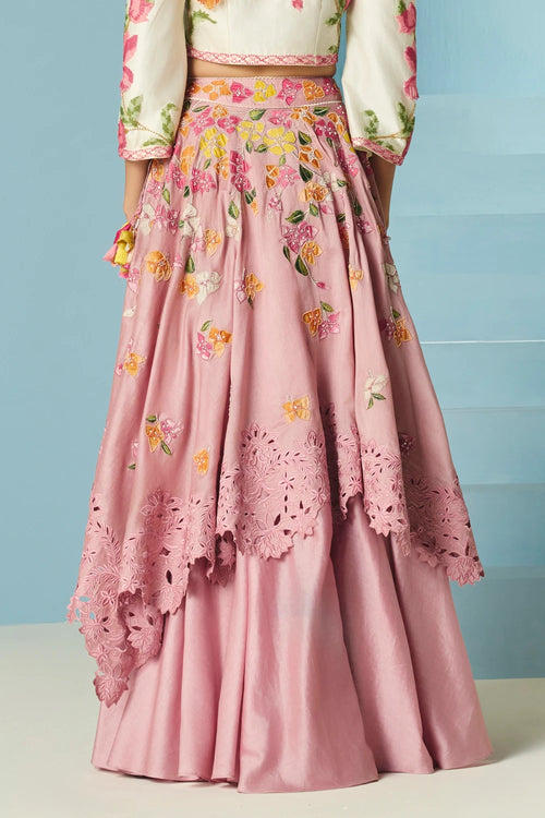 Blush Bougainvillea Layered Lehenga