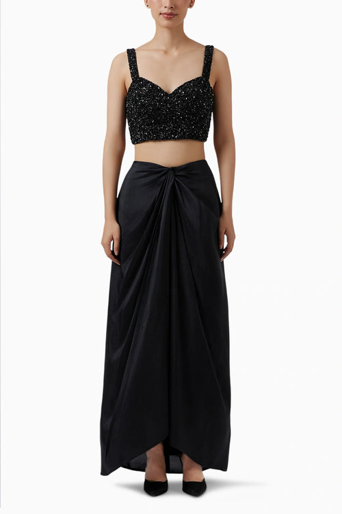 Black Dupion Silk Knotted Skirt