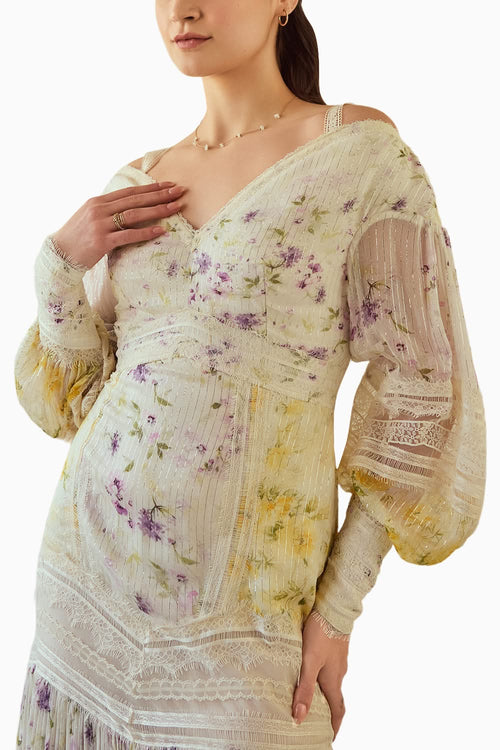Cherry Blossom Off-Shoulder Long Dress