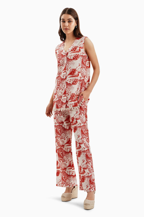 Red Cotton Marine Mood Jacket and Pants Set