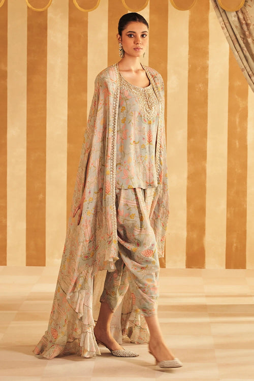 Gil Powder Blue Kurta Cape Set