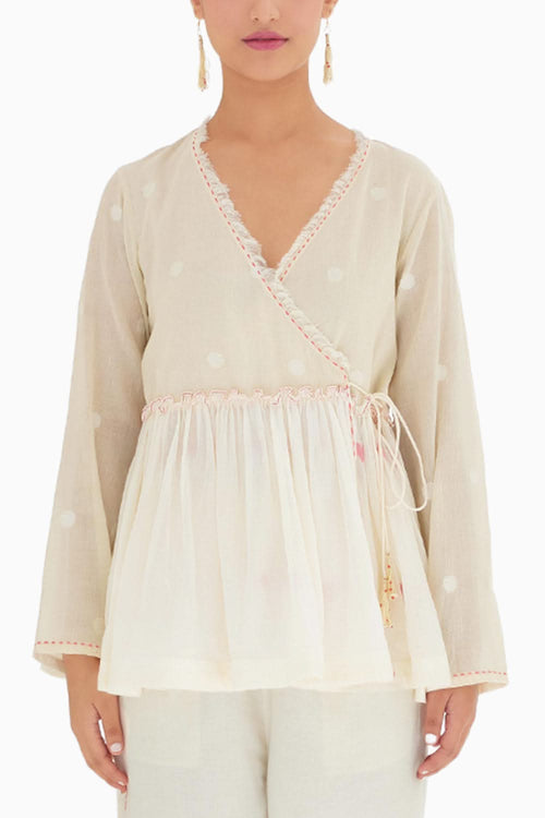 Cream Hand Woven Wrap Top