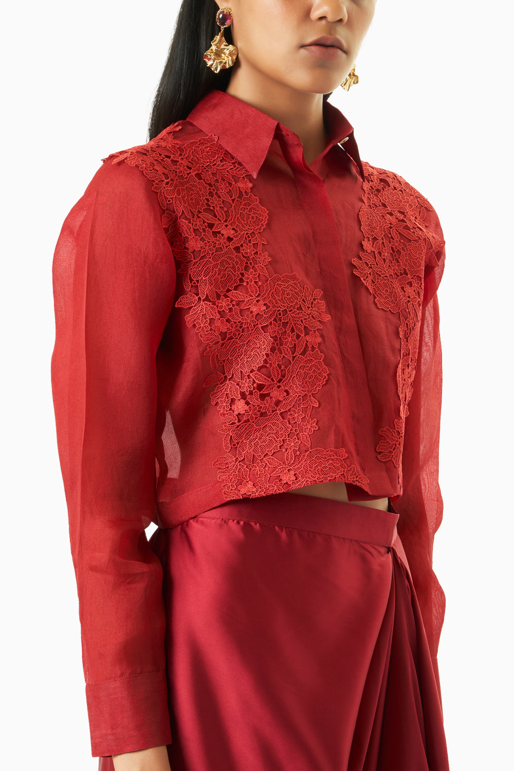 Red Cropped Portia Shirt