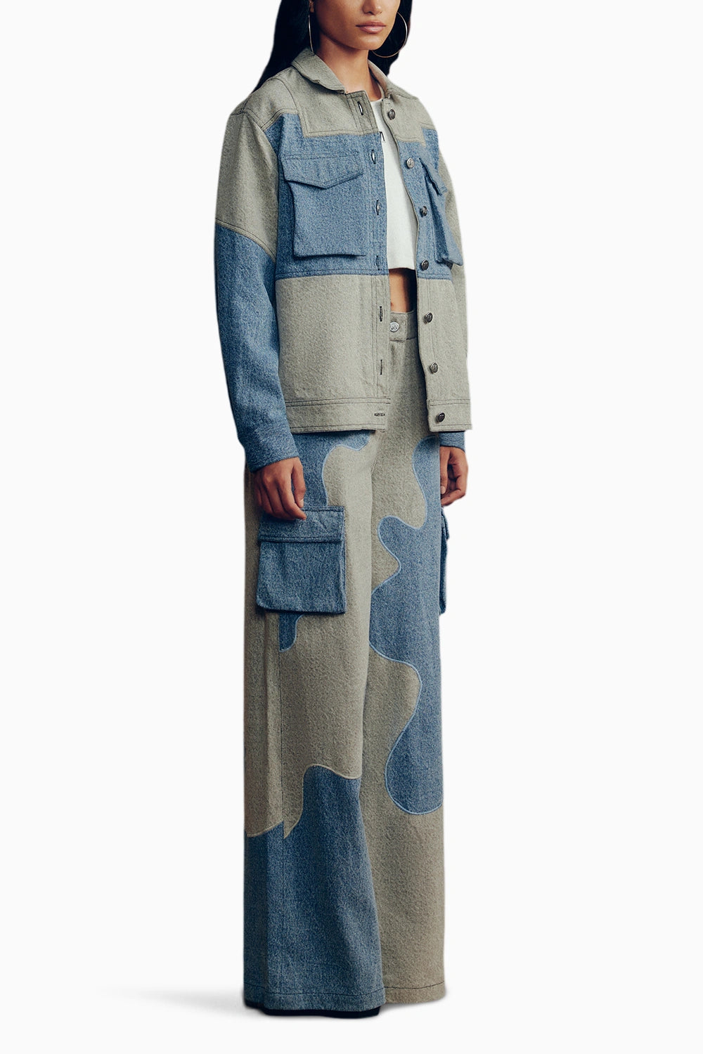 Blue Color Block Denim Co-ord Set