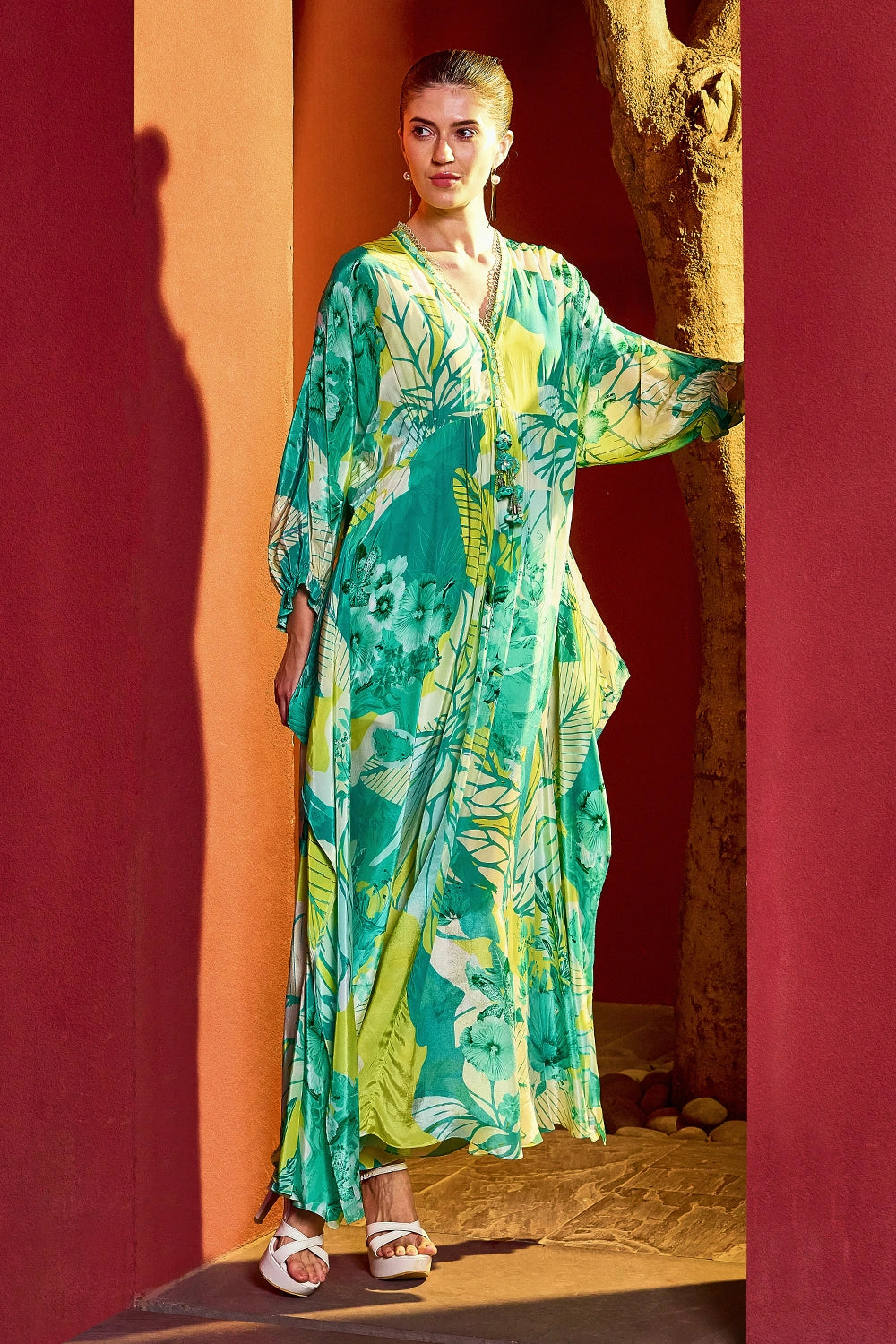 Green Hues Kaftan Dress