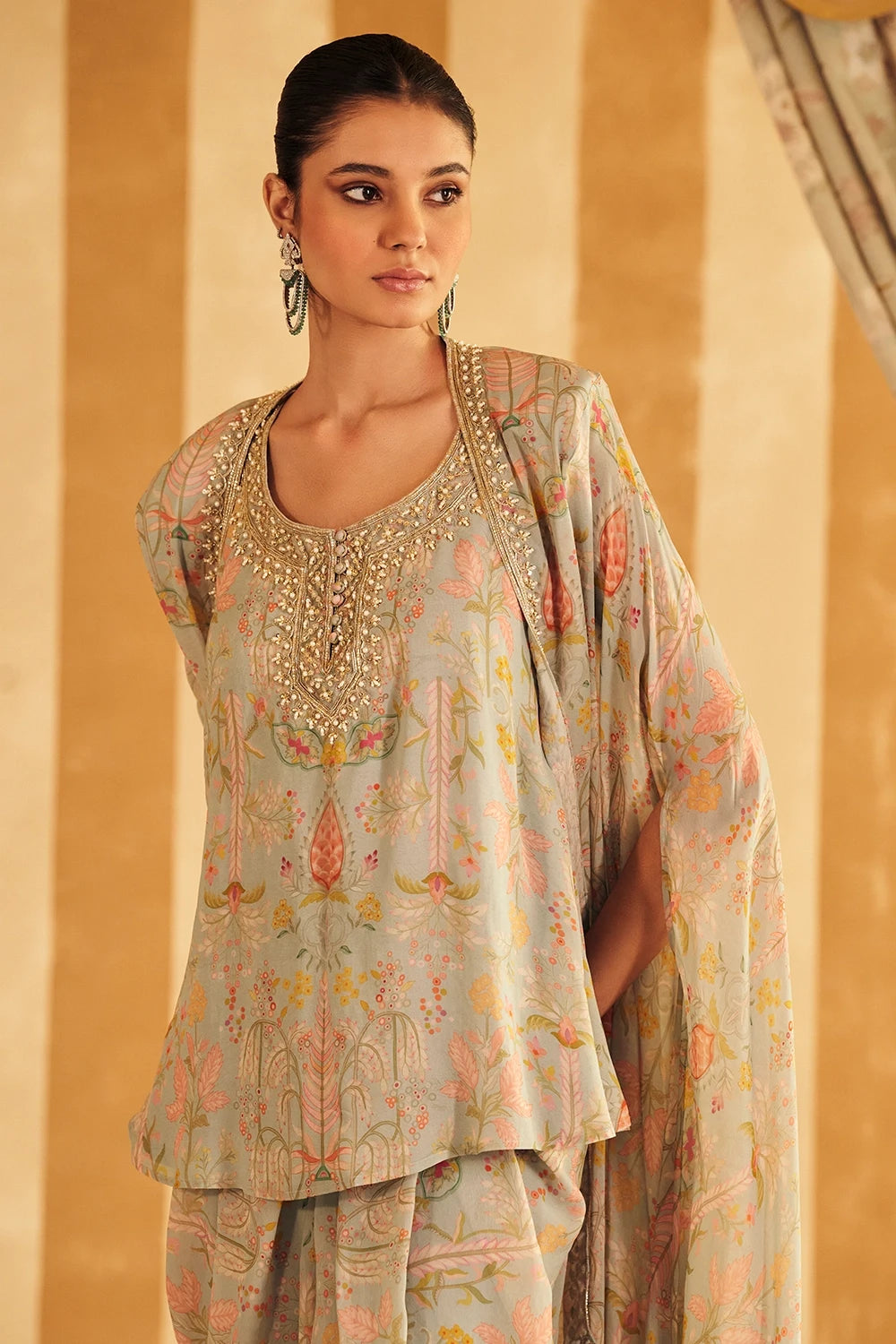 Gil Powder Blue Kurta Cape Set