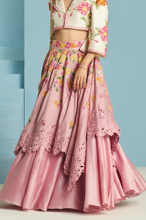 Blush Bougainvillea Layered Lehenga