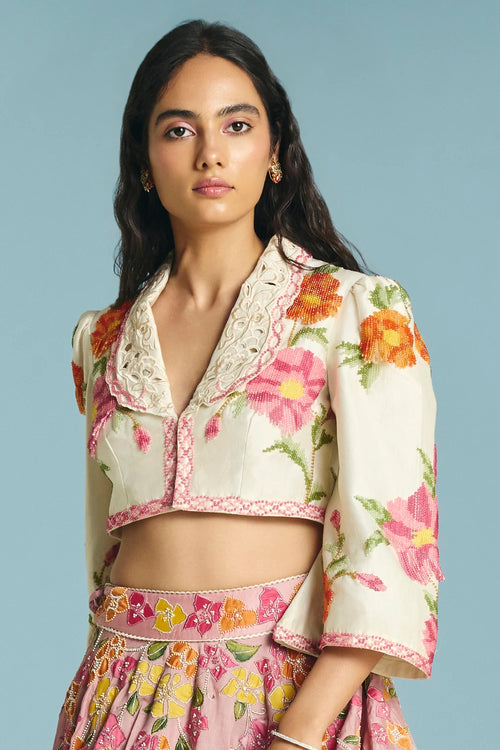 Ivory Beadwork Fringed Bolero Jacket
