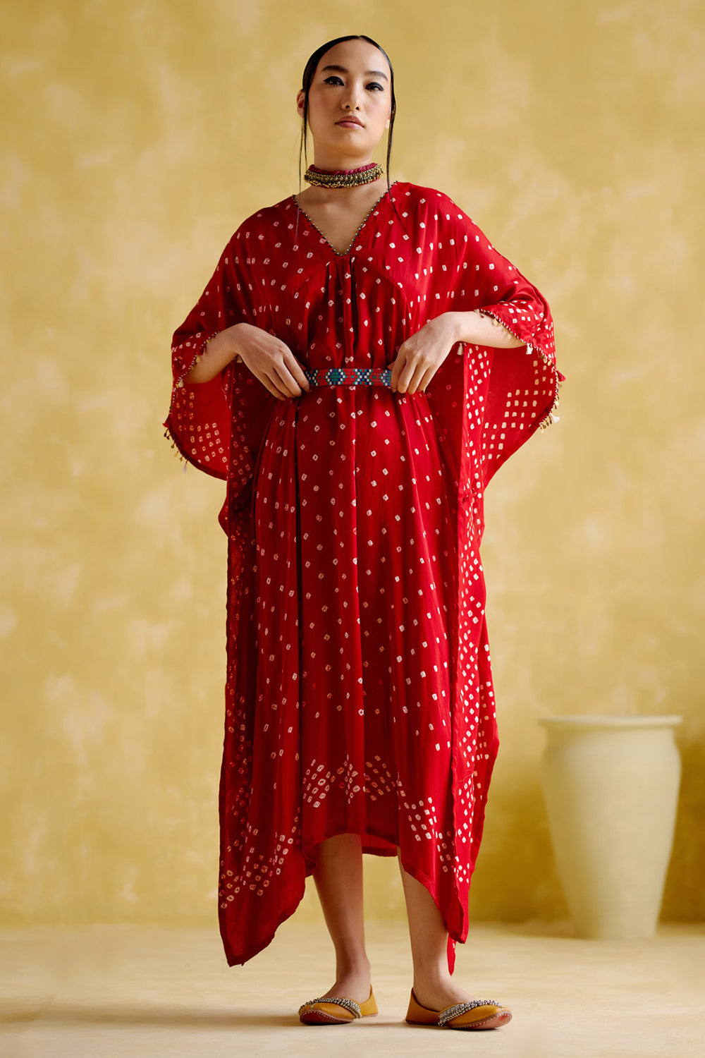 Annika Red Bandhini Kaftan