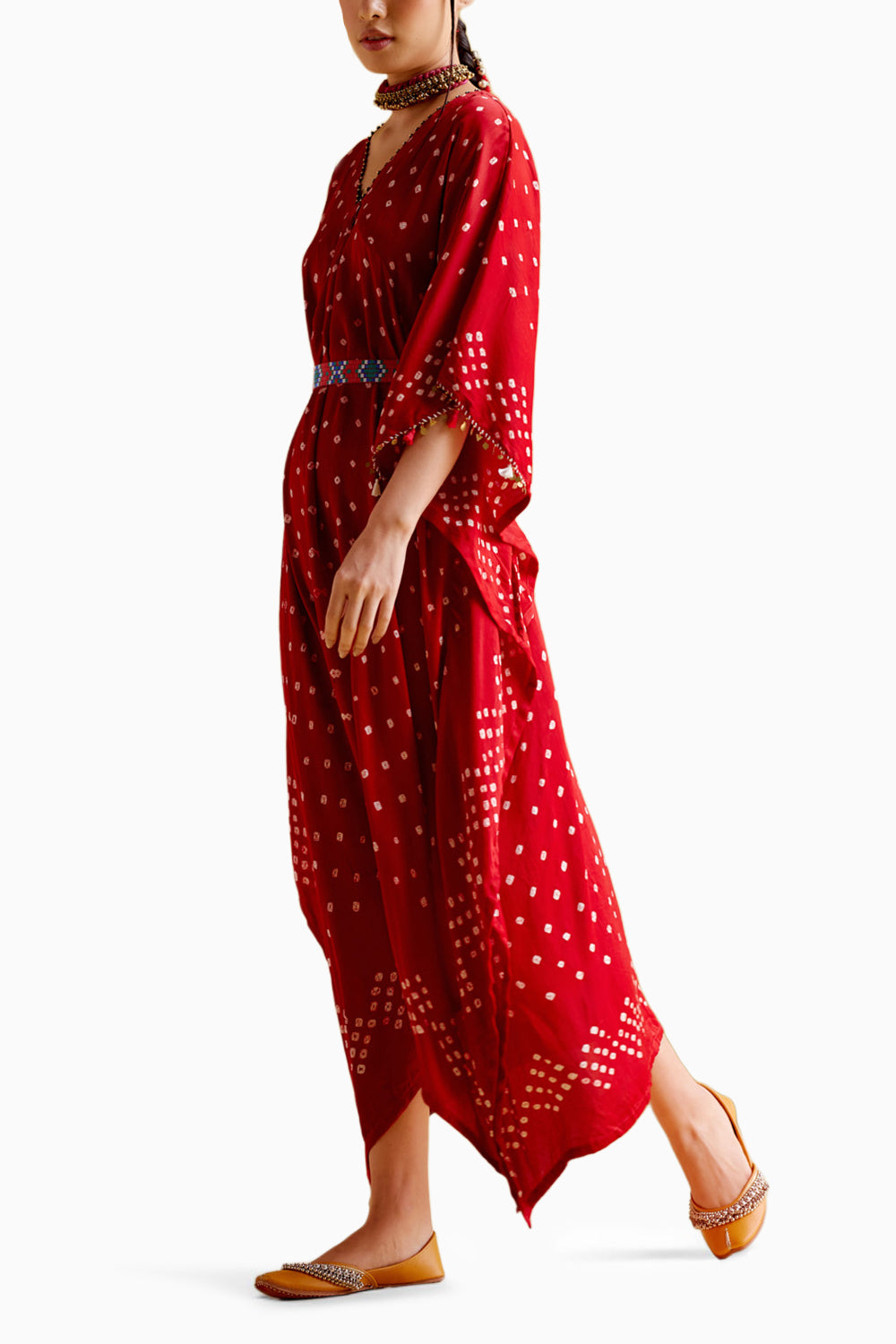 Annika Red Bandhini Kaftan