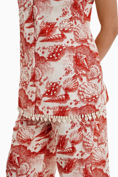 Red Cotton Marine Mood Jacket and Pants Set