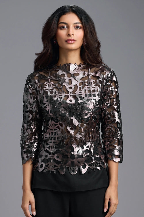Gunmetal Metallic Cutwork Top