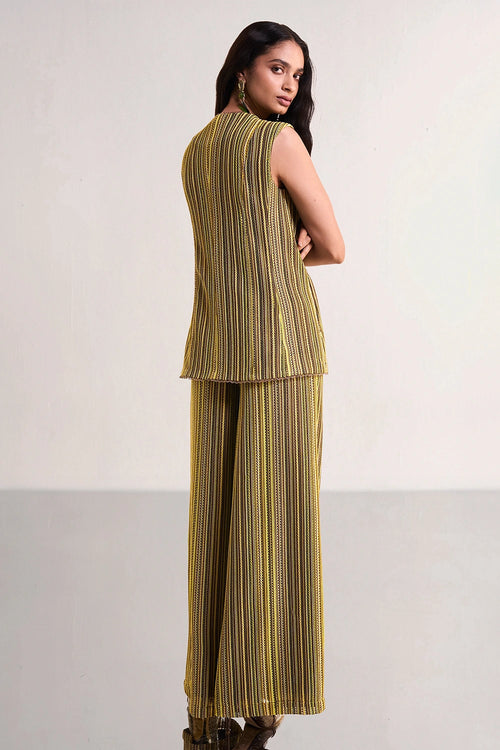 Scalloped Crochet Knit Waistcoat & Wide-Legged Pant Set