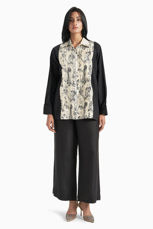 White Noble Ground Lawn Printed Pleated Shirt And Pants Set