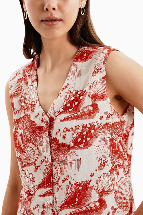 Red Cotton Marine Mood Jacket and Pants Set
