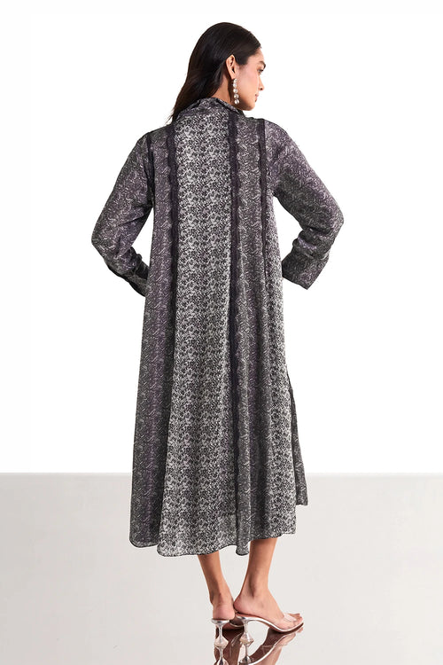 Monochrome Printed Lace Midi Dress