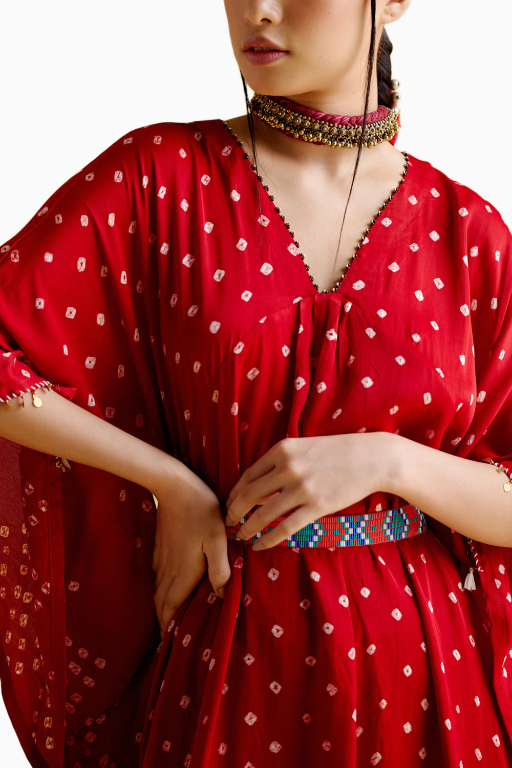 Annika Red Bandhini Kaftan