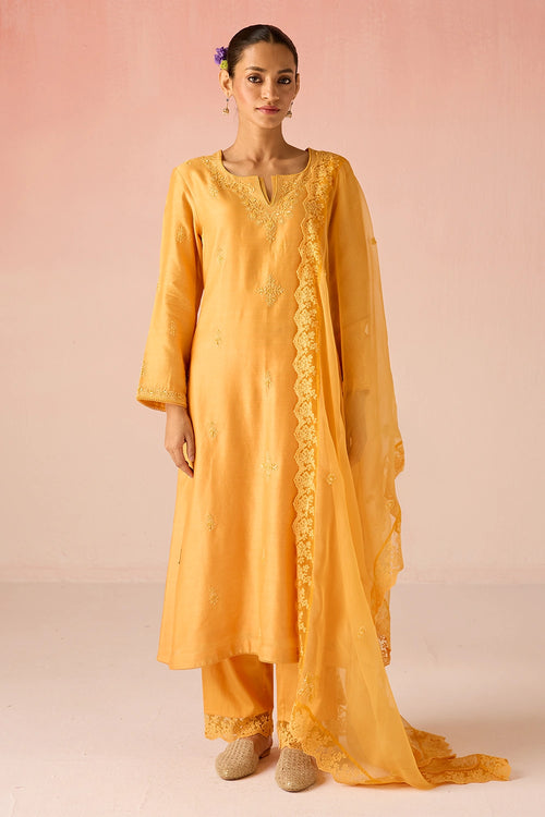Orange Glow Bahaara Long Kurta Set