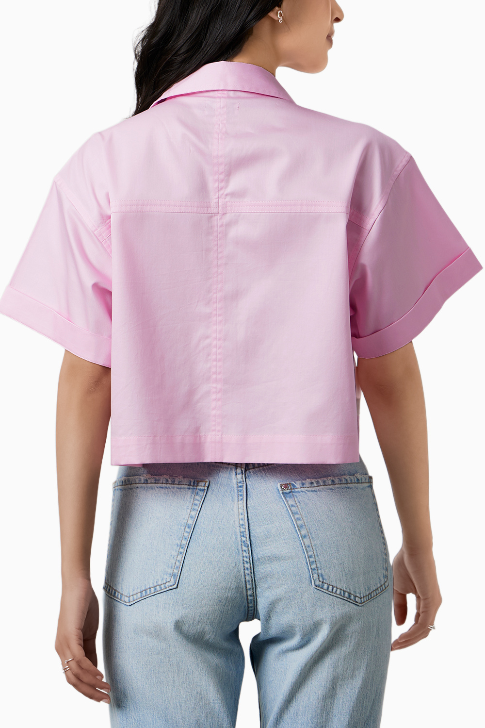 Pastel Pink Crop Shirt with Swarovski Studs