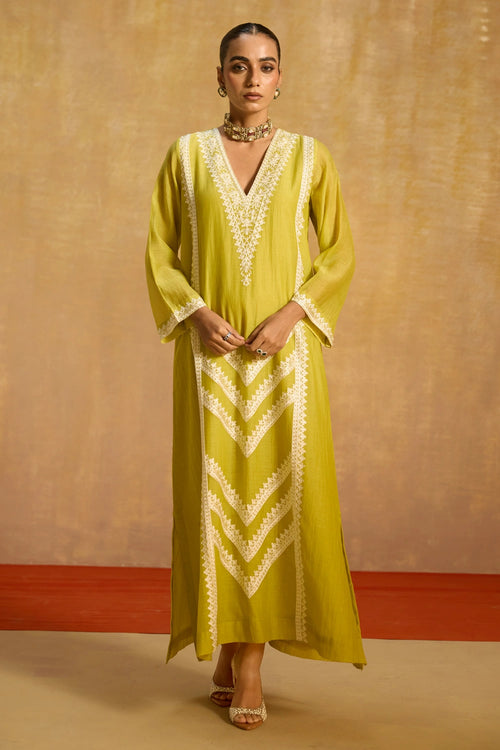 Bahar Green Silk Kaftan