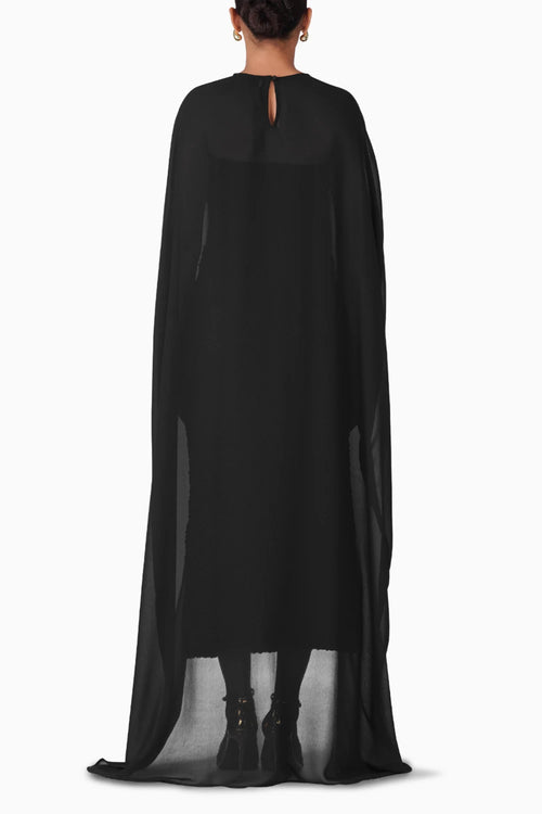 Black Saga Dress With Cape