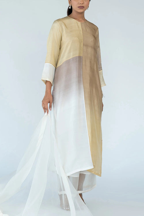Ivory Ombre Color Block Kurta Set