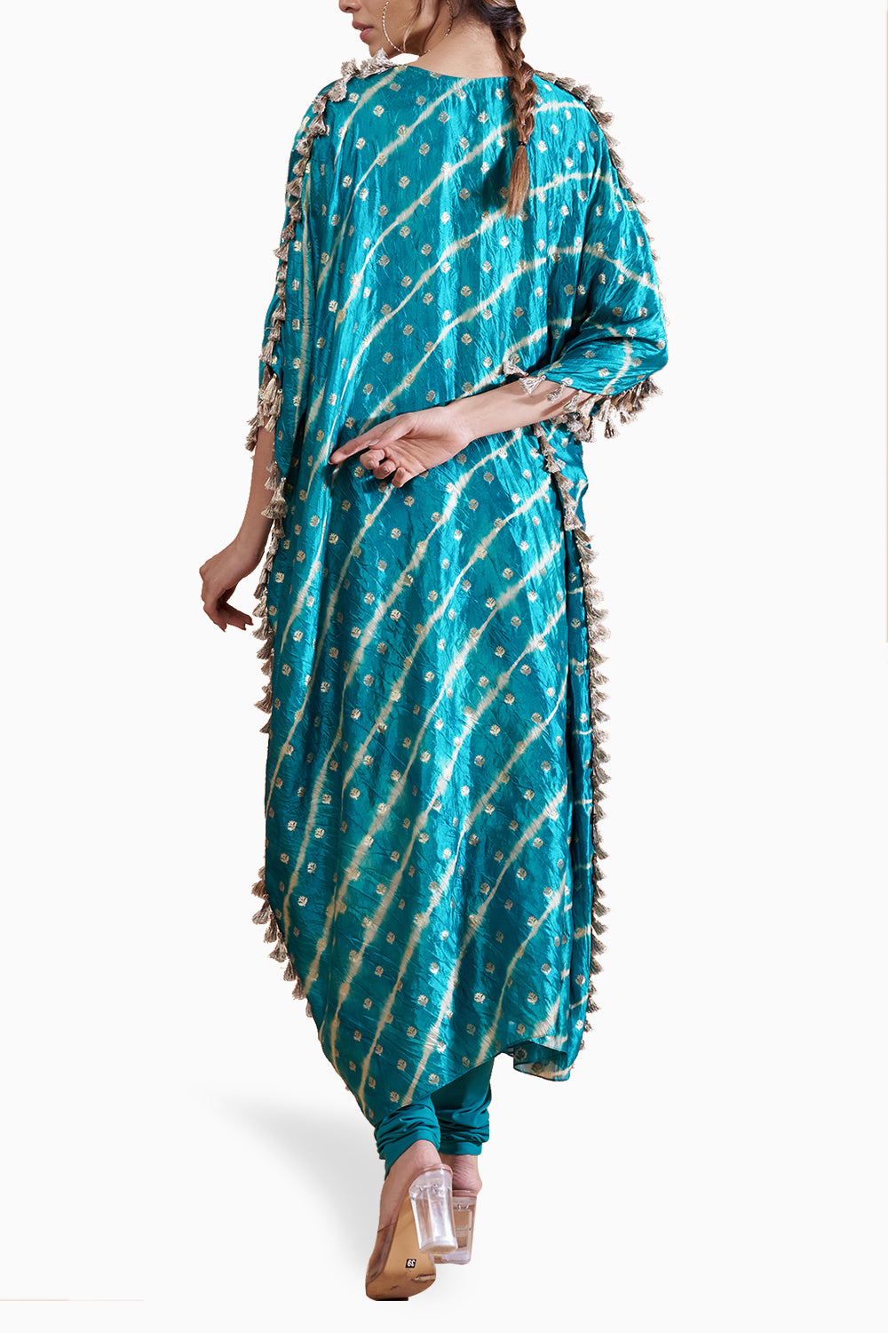 Teal Blue Embroidered Kaftan with Churidar