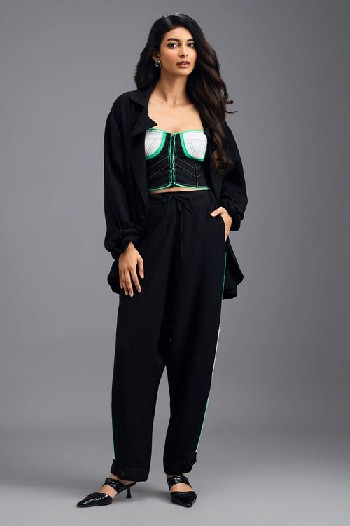Black Tailored Pants with Neon Contrast Side Stripe