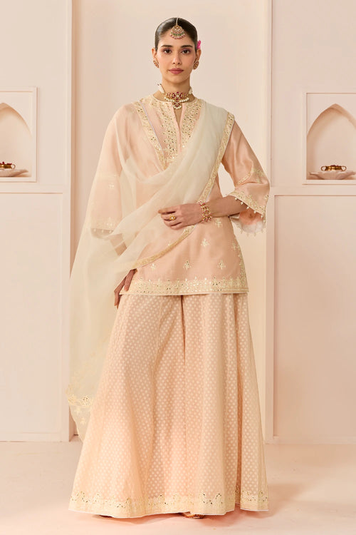 Rehma Carnation Pink Short Kurta with Sharara and Dupatta