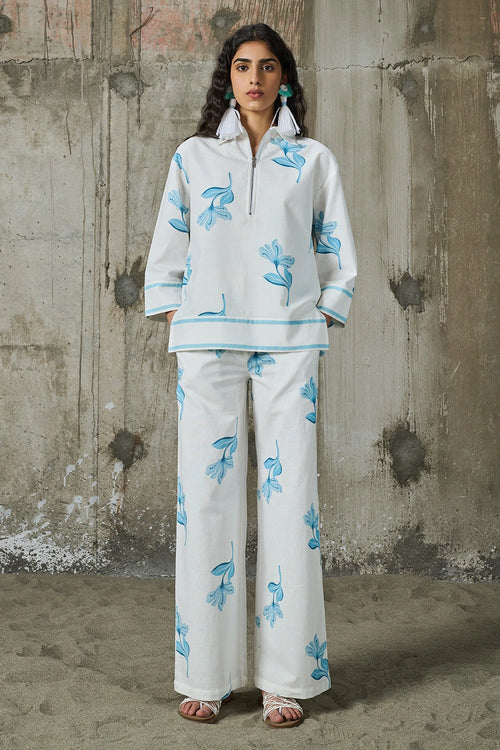Moonlit Bloom Kaftan Top With Straight Trousres