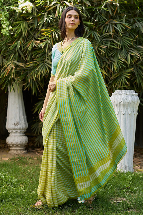 Crossroads Lime Saree With Blouse