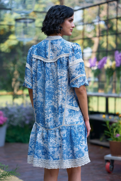 Toile & Lace Tiered Mini Dress