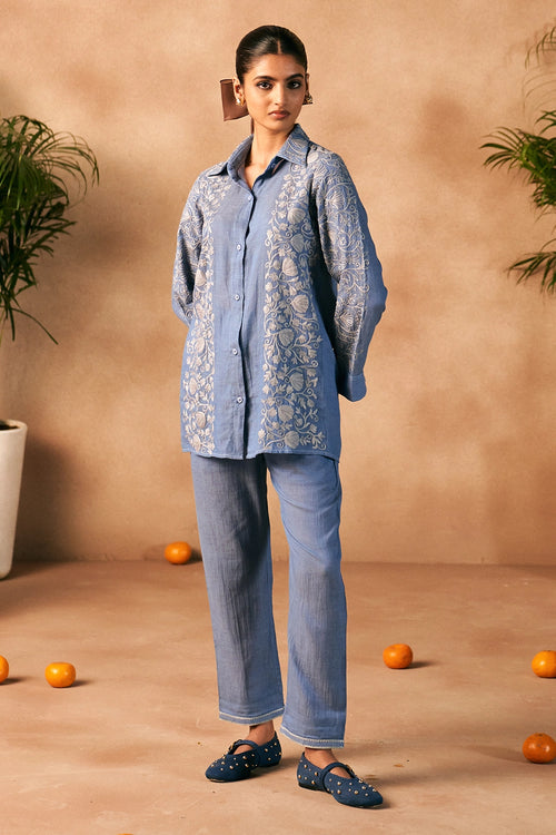 Kashmiri Atelier Chambray Co-ord Set