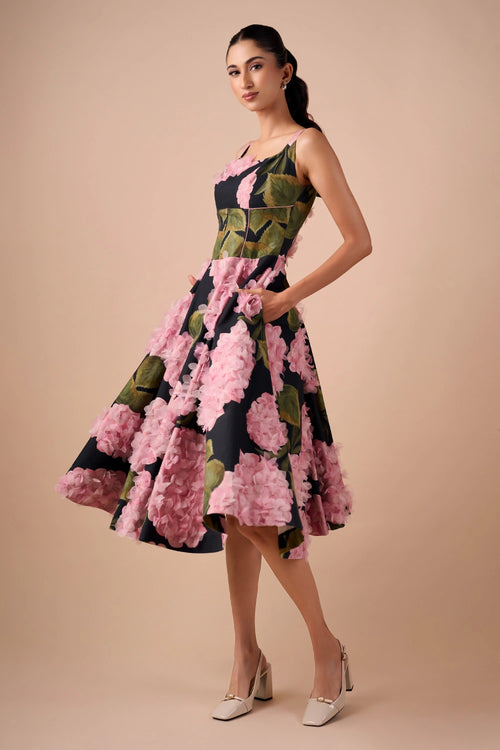 Dark Hue Hydrangea Midi Dress