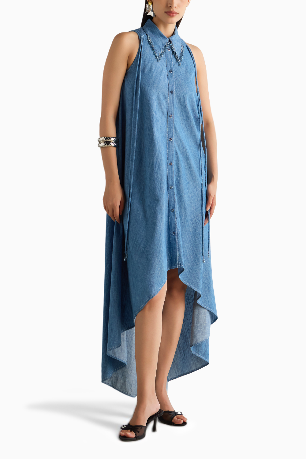 Washed Denim High Low Dress