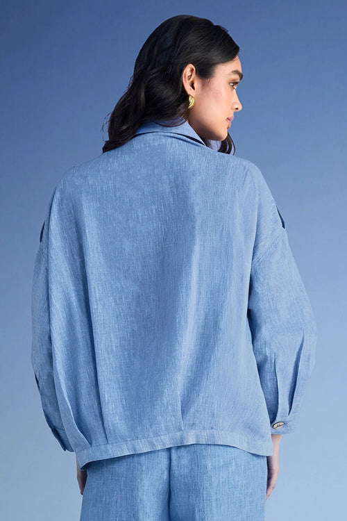 Box Pleated Linen-Textured Shirt