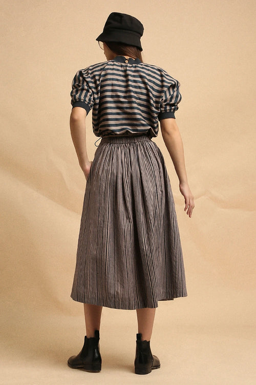 Gray Med Striped New Sphara Crop Top And Skirt Co-ord Set