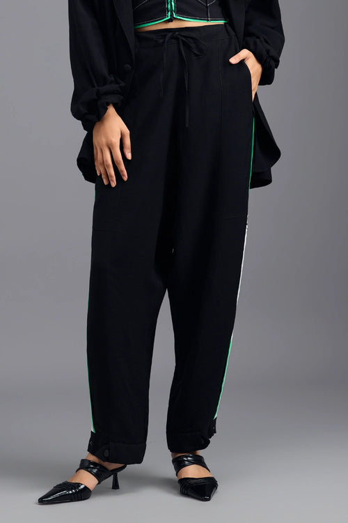 Black Tailored Pants with Neon Contrast Side Stripe