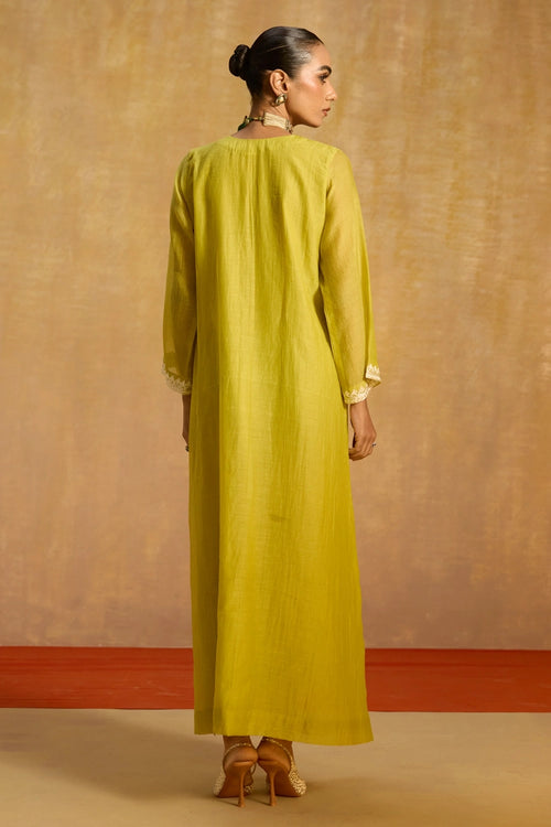 Bahar Green Silk Kaftan