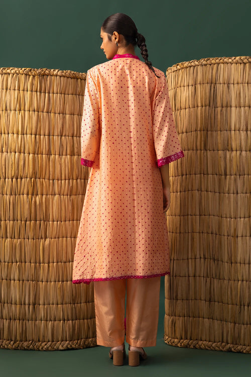 Peach Bandhani Mirror Work Suit Set