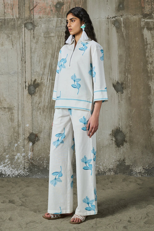 Moonlit Bloom Kaftan Top With Straight Trousres