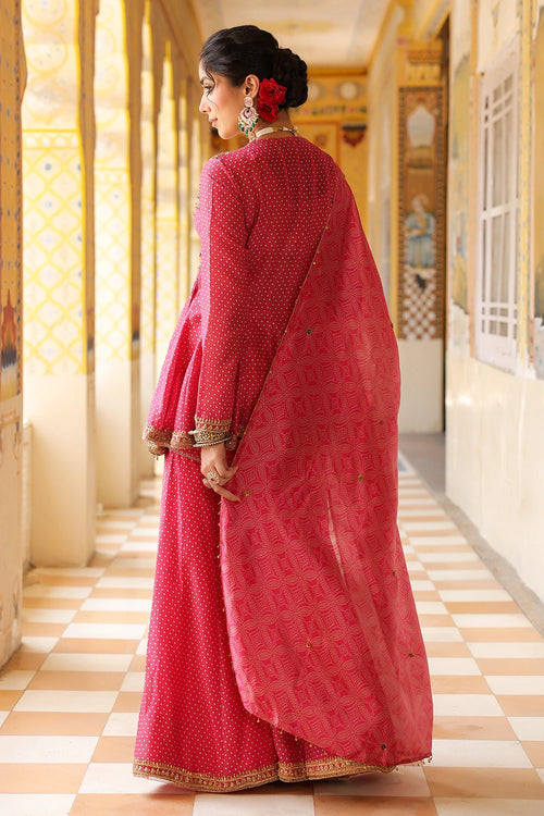 Ahista Pink Printed Angrakha Sharara Set