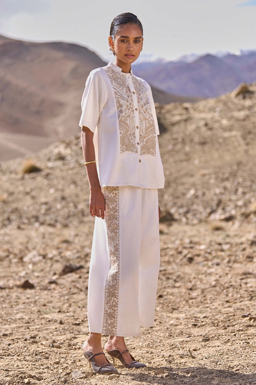 Gara Stitch Ivory Pant Set