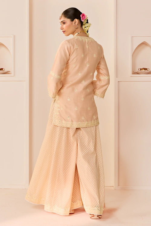 Rehma Carnation Pink Short Kurta with Sharara and Dupatta