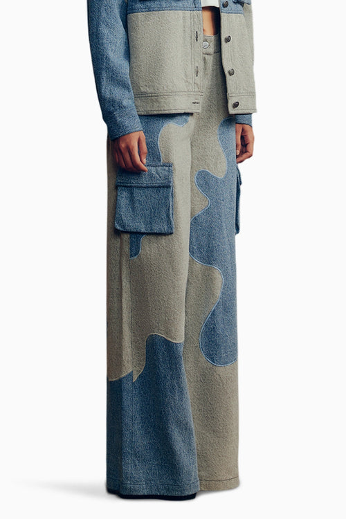 Blue Color Block Denim Pants
