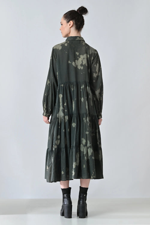Forest Green Printed Tiered Shirt Dress