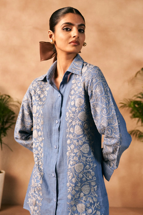 Kashmiri Atelier Chambray Co-ord Set