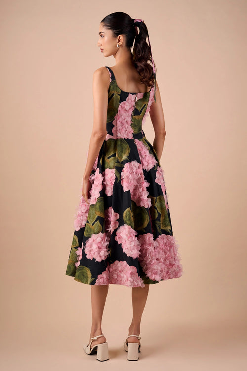 Dark Hue Hydrangea Midi Dress